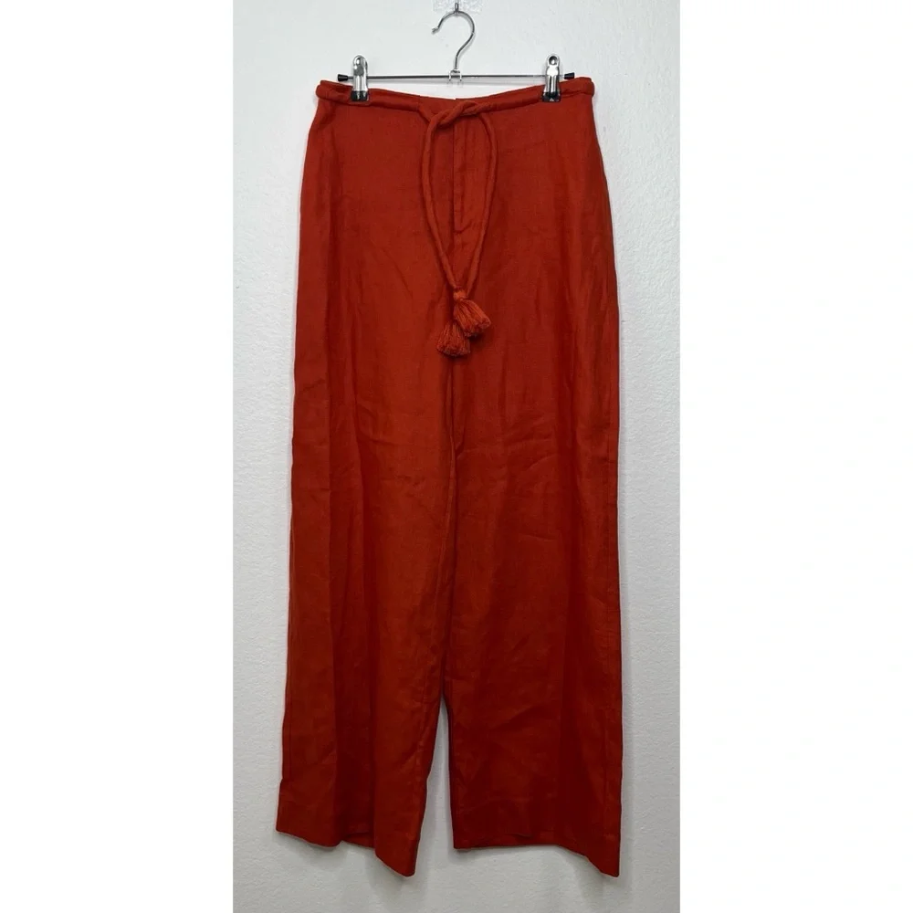 Reformation Avery Pant In Blood Orange Wide Leg Linen Size 2